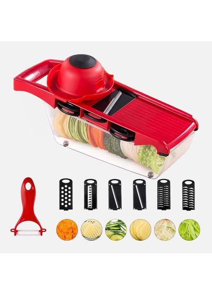Мультистайлер овочерізка ручна на 1.5 л 6в1 для овочів і фруктів з контейнером слайсер терка міні комбайн Червона No Brand (363831181)