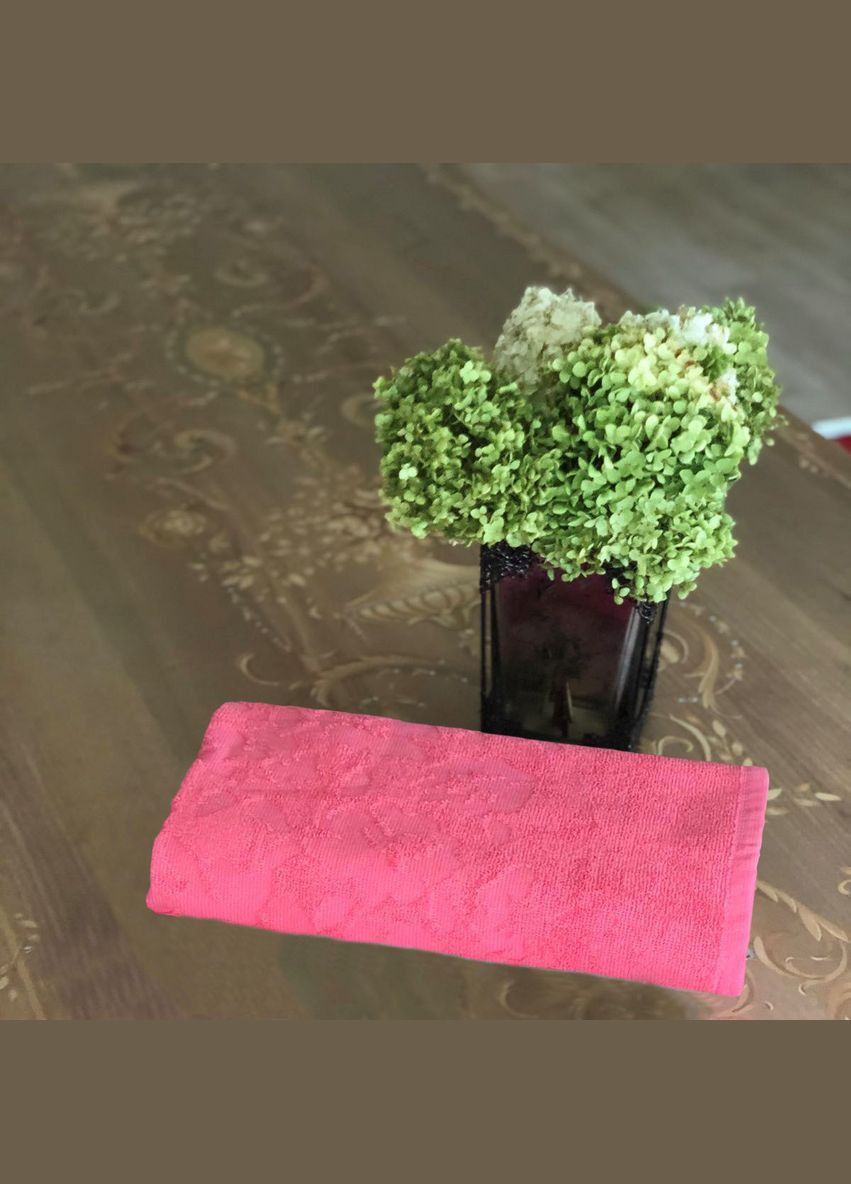 Катруся рушник махровий жакардовий квіти 70х140 квітковий рожевий виробництво - Україна