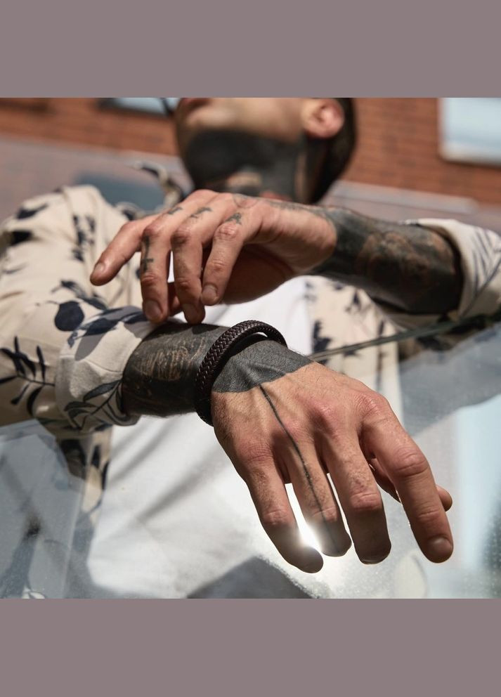 Мужской кожаный браслет Black Classic, браслет из кожи классический черный. No Brand (328048519)