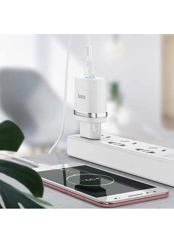 Сетевое зарядное устройство N1 12W. 2.4 A с USB-разъемом и кабелем Type-c в комплекте Белый. Hoco (349824323)