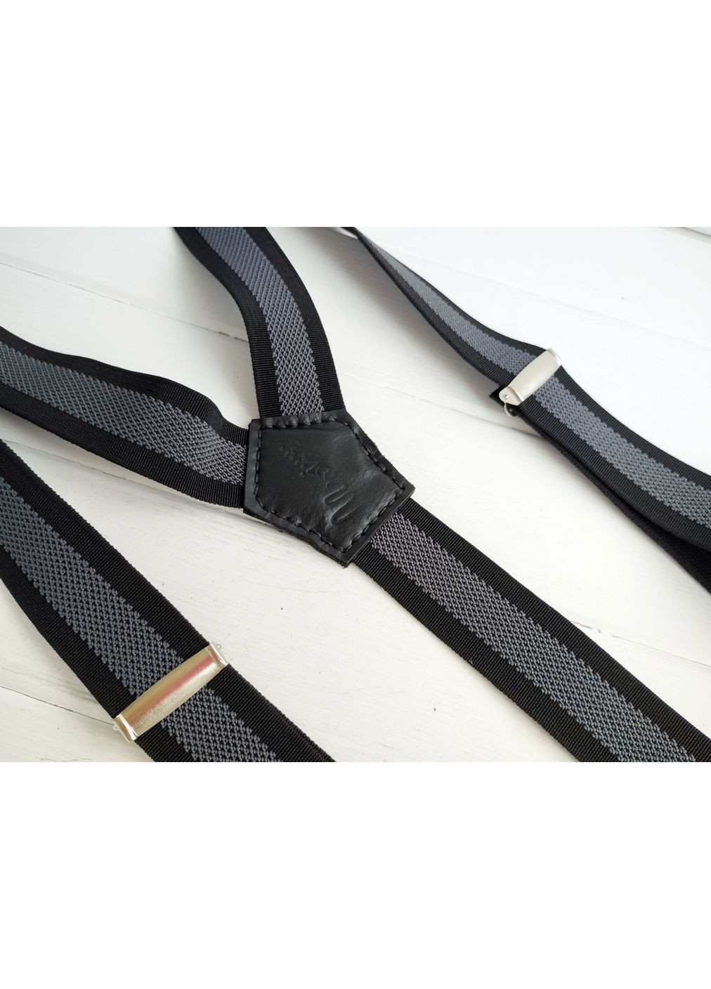 Підтяжки на ґудзиках чорно-сірі Major Style (357206610)