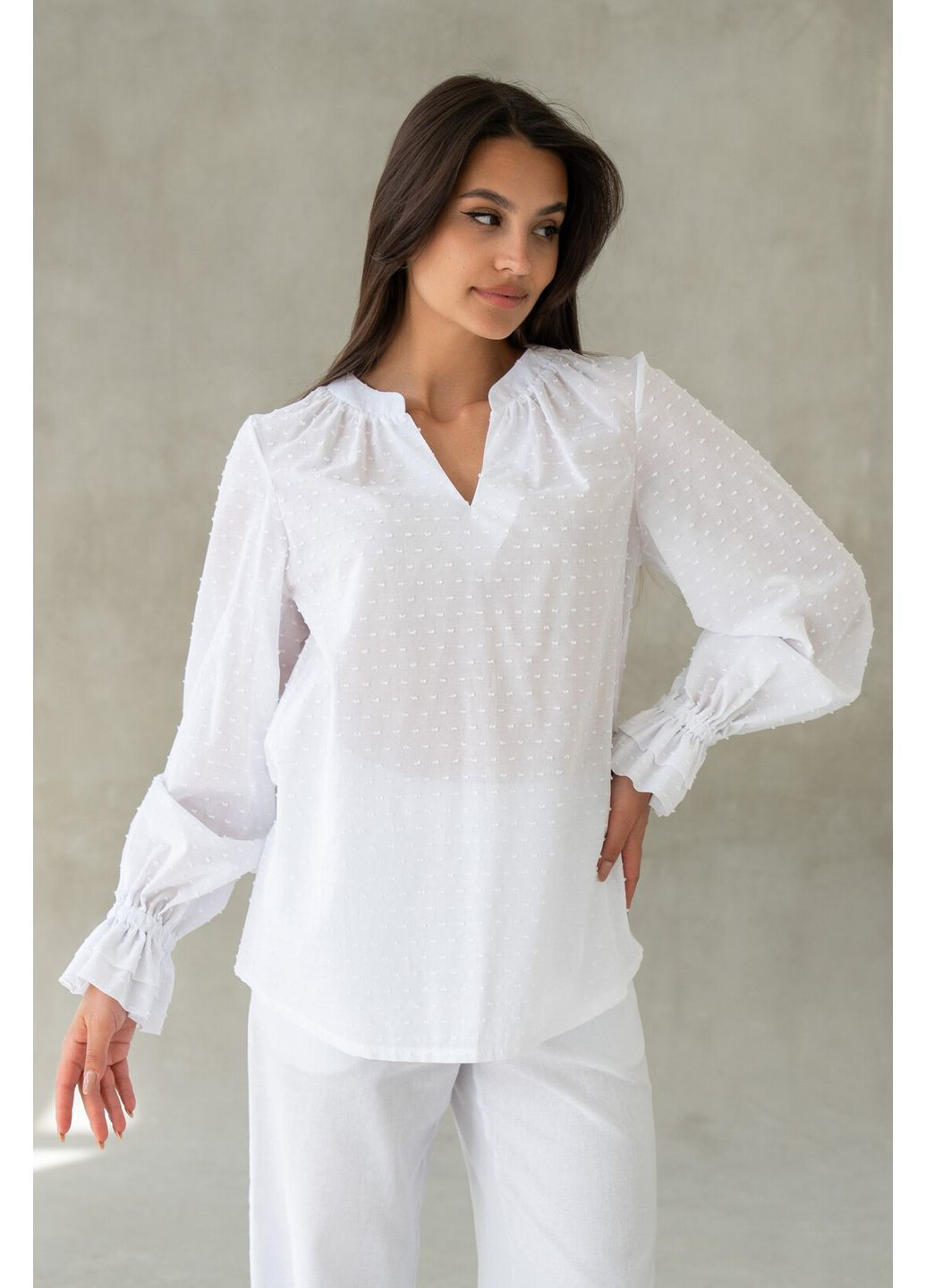 Біла жіноча блуза вільного силуету з романтичними рукавами (бл 0125) RiMari