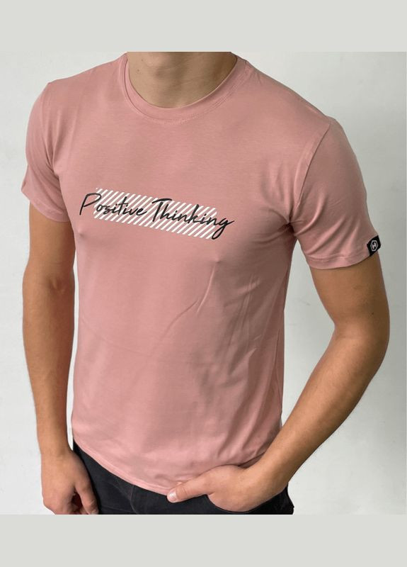 Светло-розовая мужская футболка с надписью positive Hector