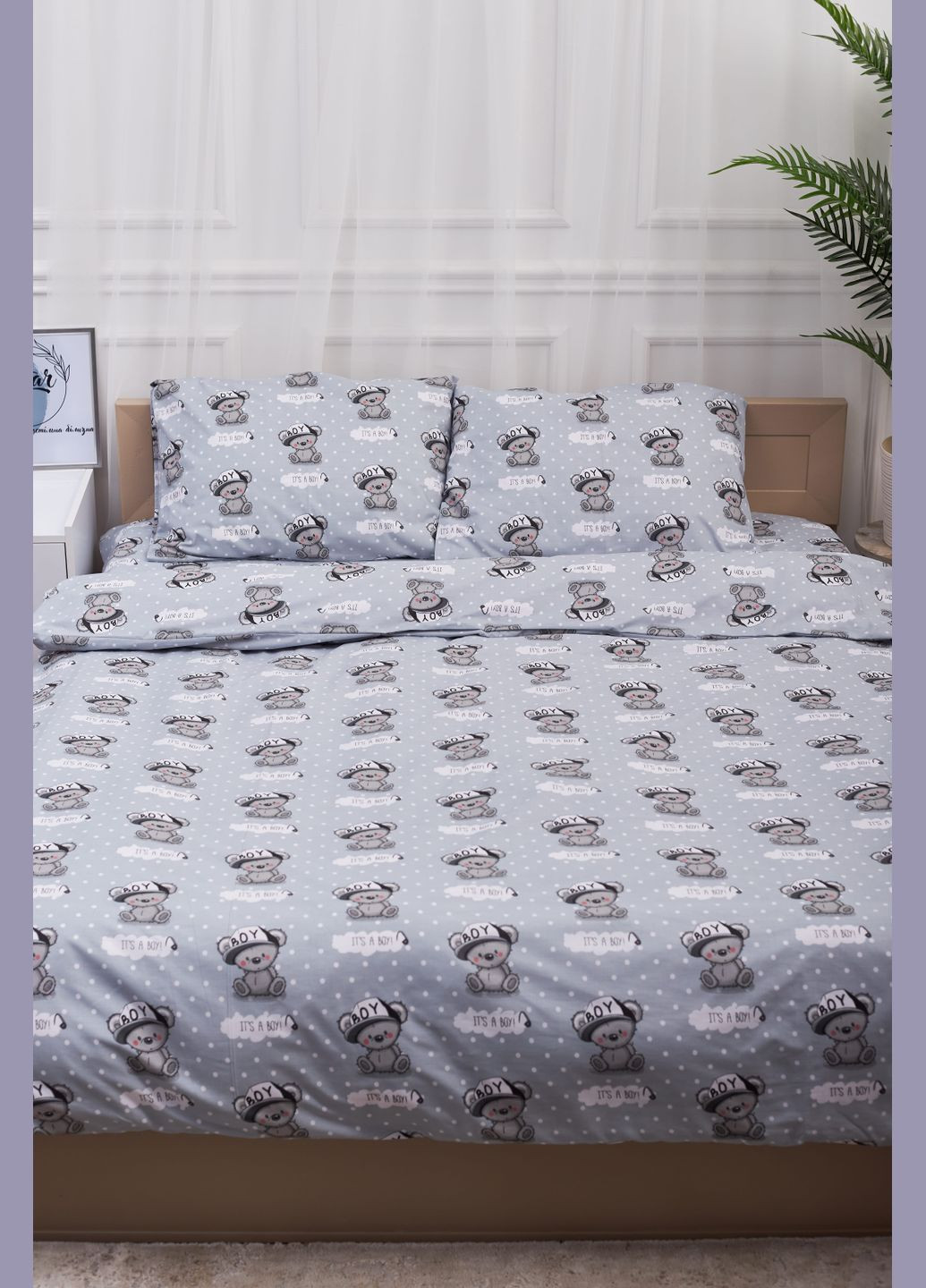 Комплект постільної білизни Бязь Gold Люкс полуторний 143х210 наволочки 2х50х70 (MS-820002974) Moon&Star Teddy Boy (288043705)