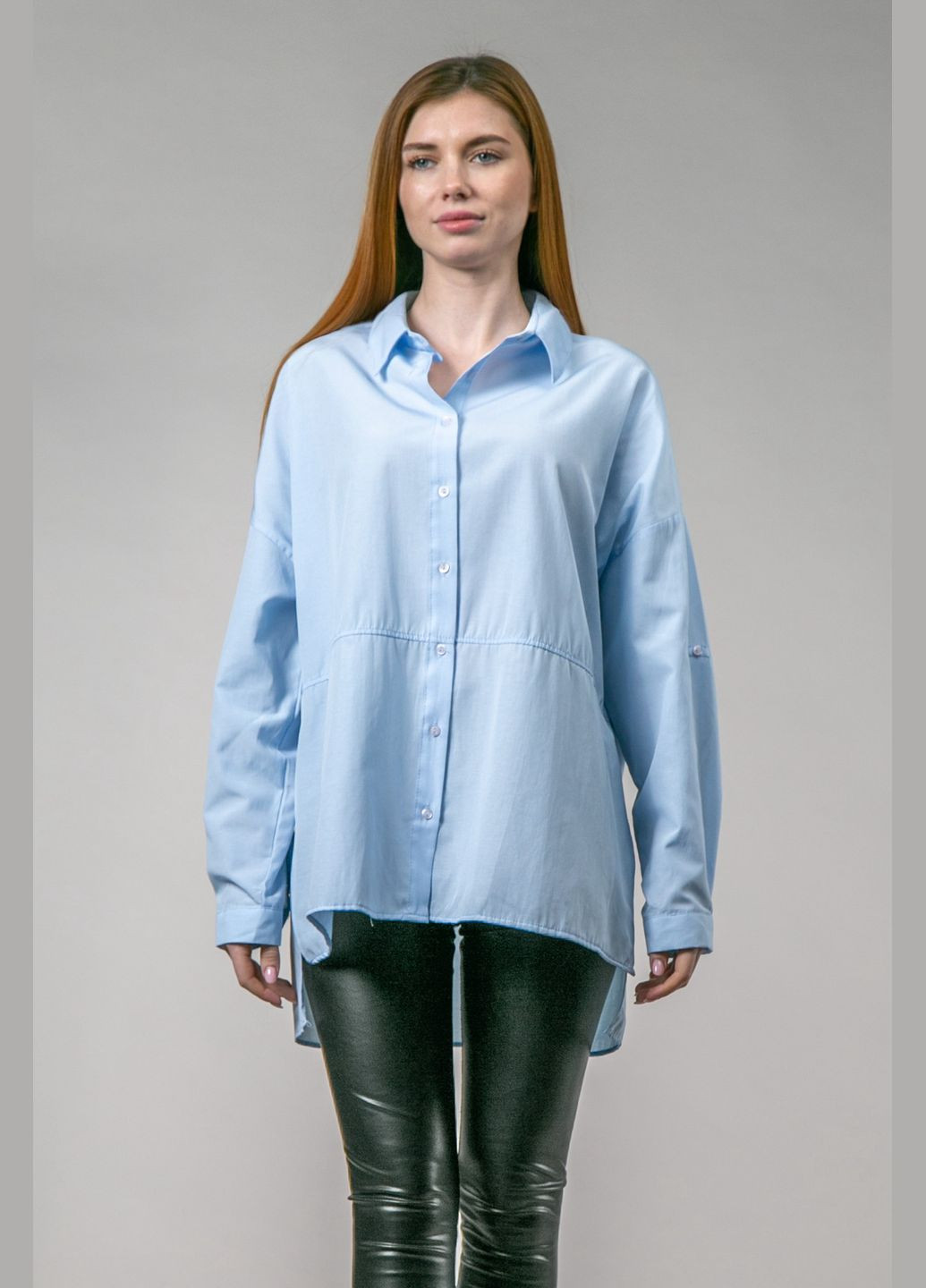 Светло-голубой повседневный рубашка однотонная CHICLY с длинным рукавом