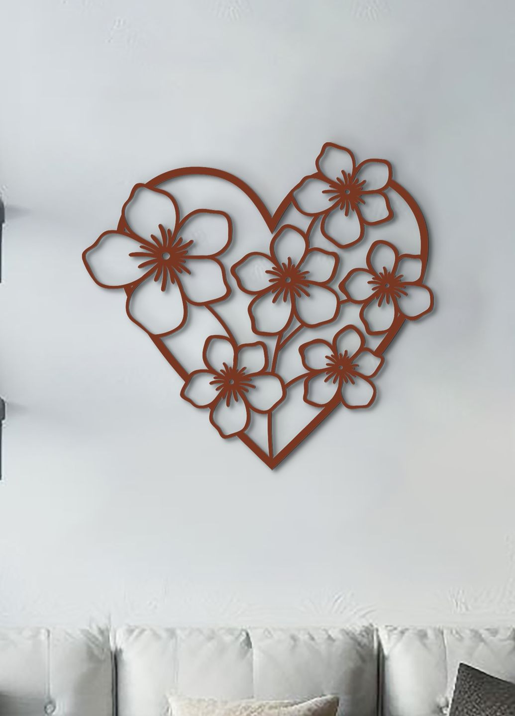 Интерьерная картина на стену, декор в комнату "Цветочное сердце", стиль минимализм 50х53 см Woodyard (292113188)