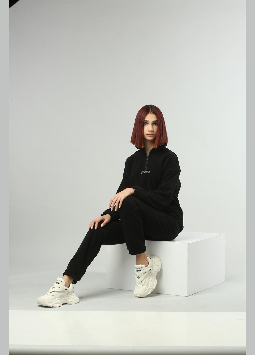 Черный зимний флисовый костюм подростковый брючный IRmAS оверсайз