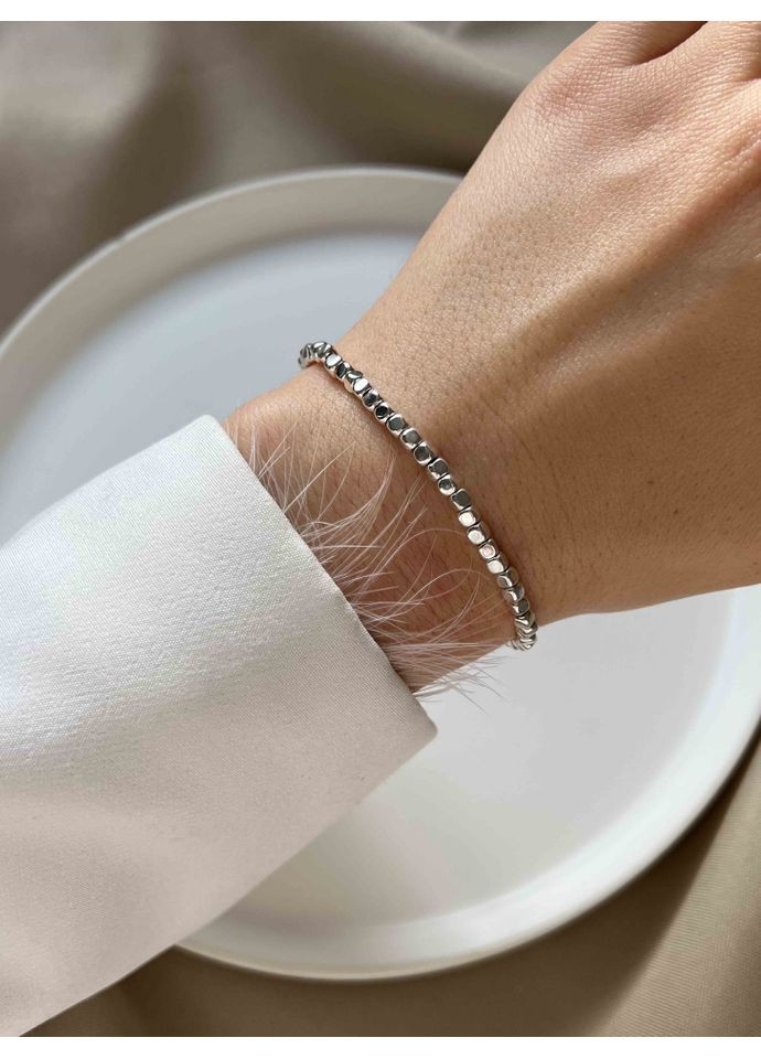 Браслет из гематита 3 мм серебро 5052 LeBijou (367580218)