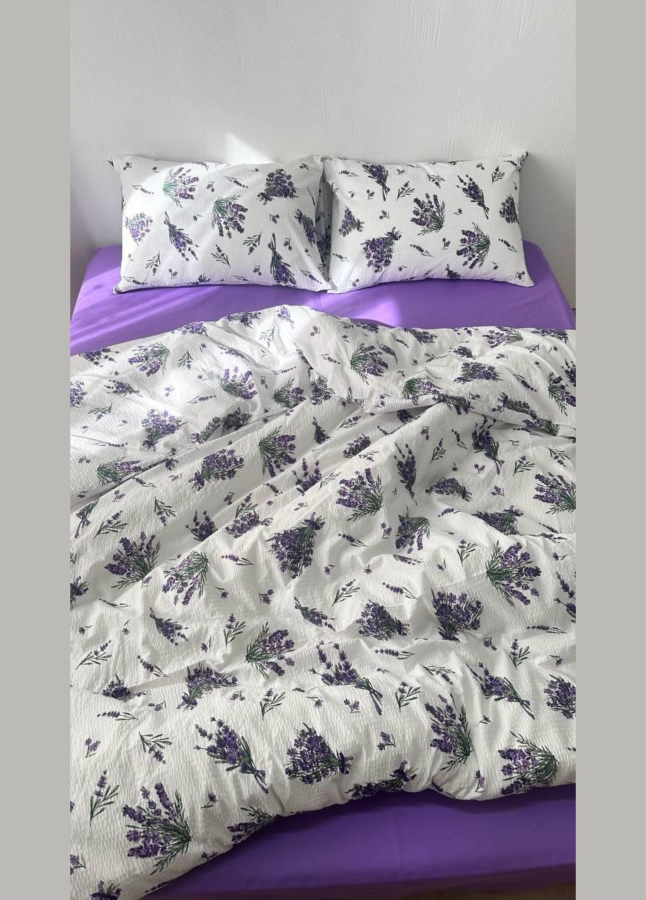 Постельное белье из натурального хлопка Ранфорс жатка Двуспальный 180 x 210 см Фиолетовый с белым (П1Е5403-1-01) No Brand (348095112)