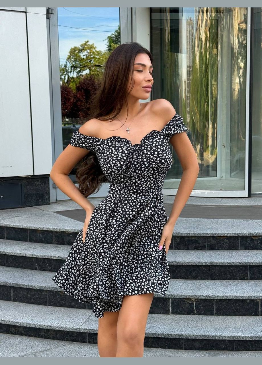 Чорна повсякденний жіноча сукня FINO Mode з квітковим принтом