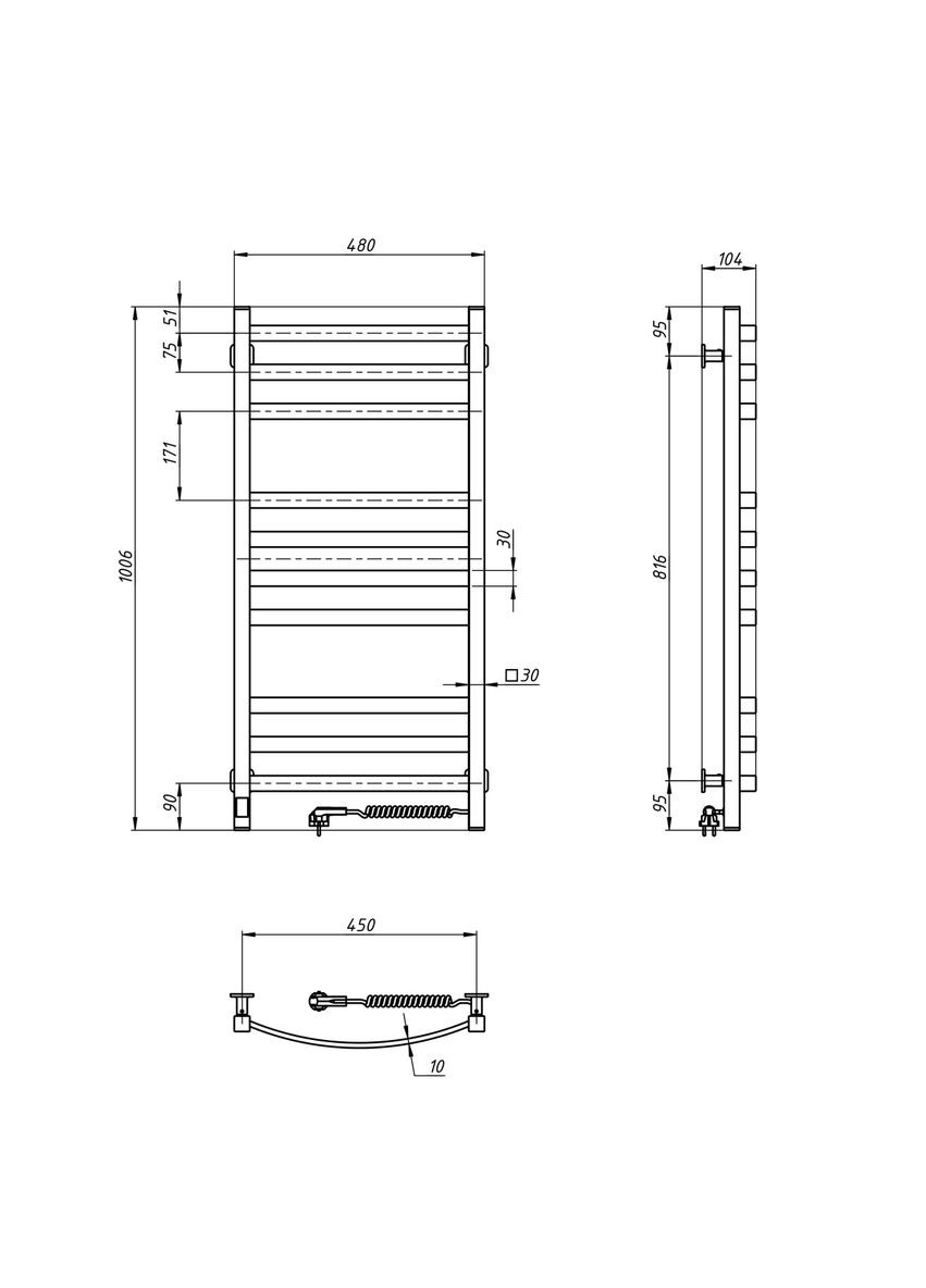 Полотенцесушитель электрический Avalon 480х1000 Sensor правый, черный муар 12203053-4810 Navin (266903453)