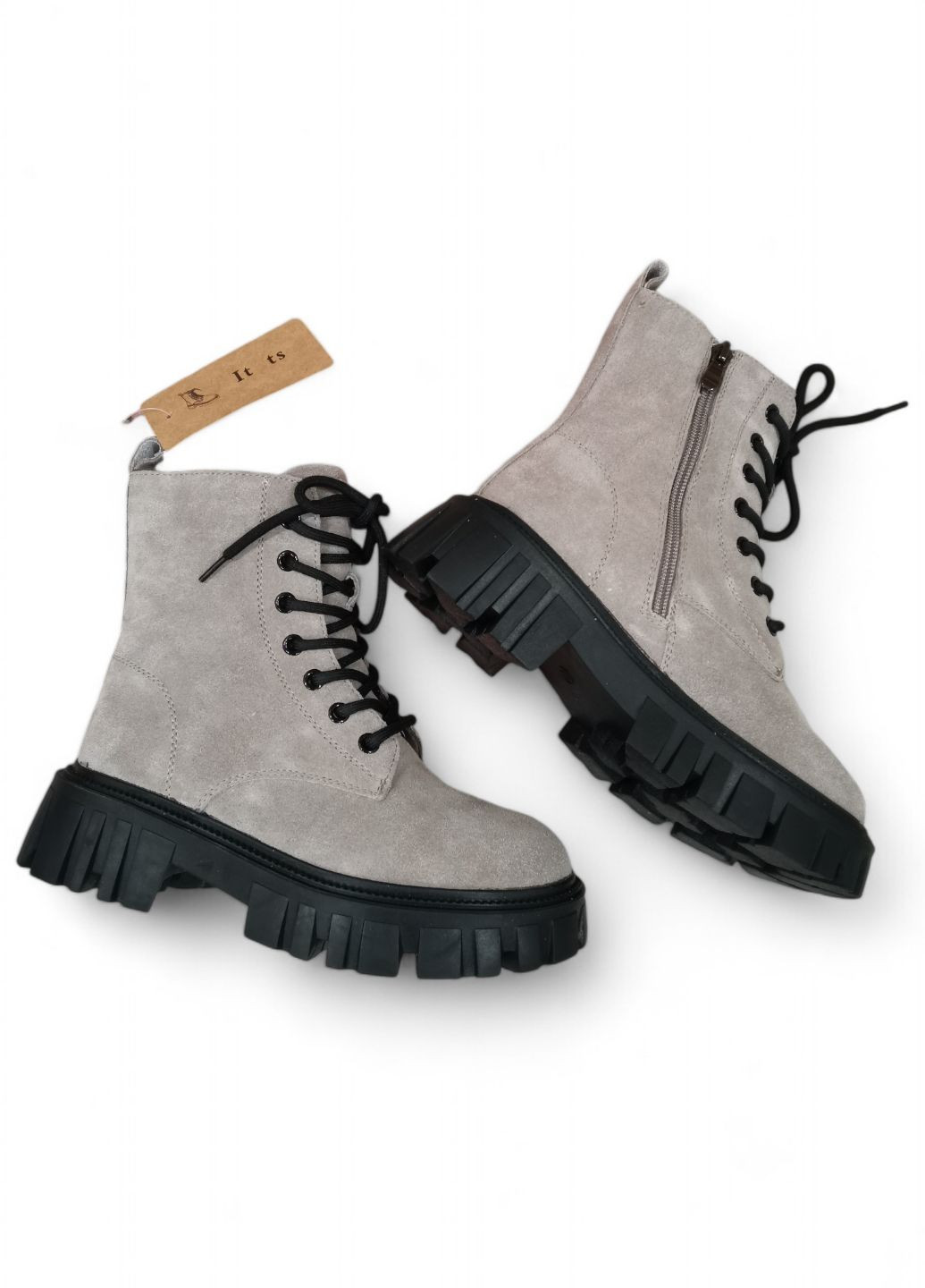 Жіночі замшеві сірі черевики демісезонні (берци) ITTS Берци (301536697)