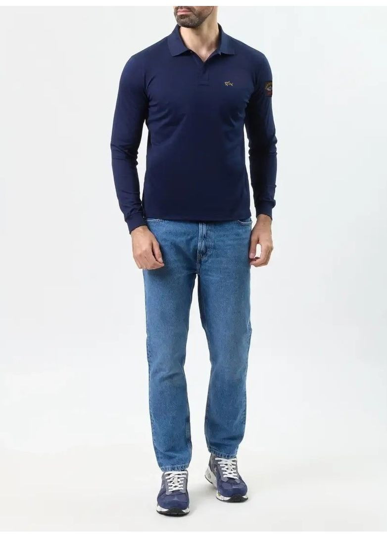 Темно-синяя футболка-поло мужское с длинным рукавом для мужчин Paul & Shark