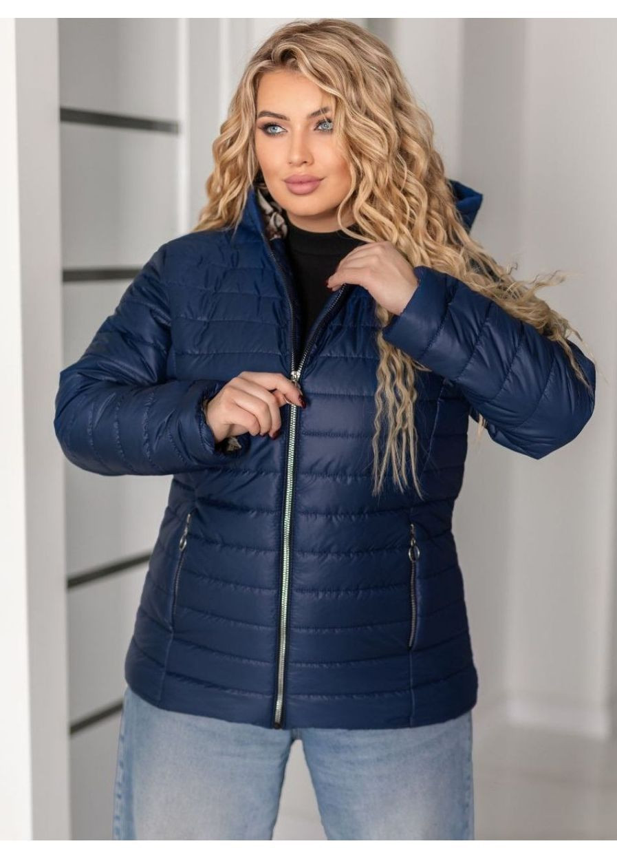 Синяя демисезонная куртка женская демисезонная с капюшоном No Brand