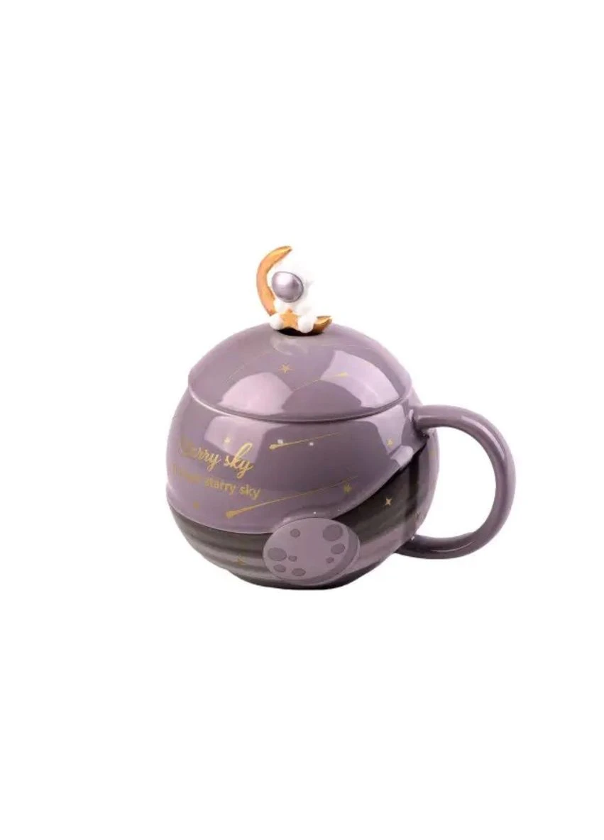 Чашка порцелянова Starry Sky 400мл з кришкою і ложкою Сірий HP877G TS Kitchen (369654262)
