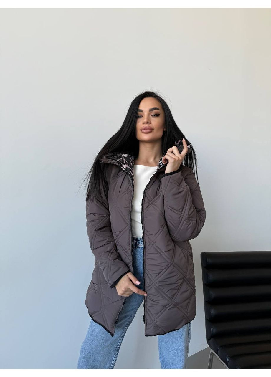 Темно-коричнева зимня курточка з паском зимова двостороння,з капюшоном,плащівка еммі,250 силікон Україна