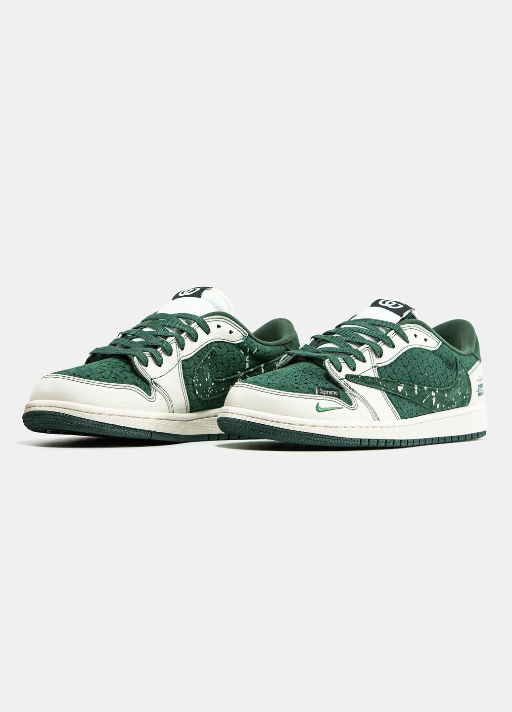 Зеленые демисезонные кроссовки мужские nike air jordan 1 low x travis scott x gucci x supreme | найк джордан суприм травис скотт гучи зеленые No Brand