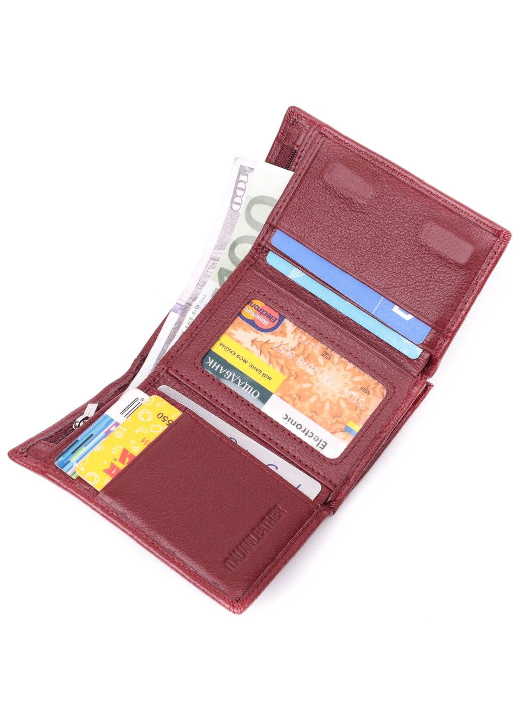 Шкіряний жіночий гаманець у три додавання 22489 Бордовий st leather (278258936)