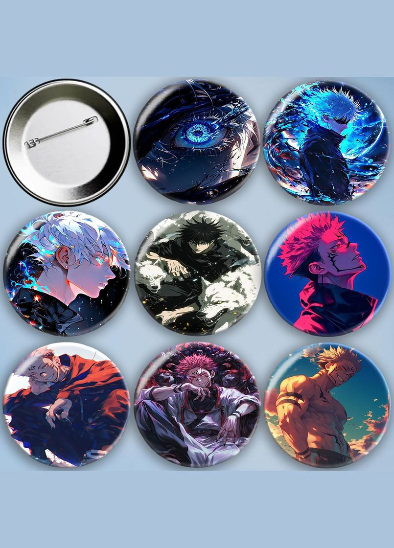 Значки на булавке Аниме Магическая битва набор 8 шт металлические на шпильке 56 мм No Brand (325482130)