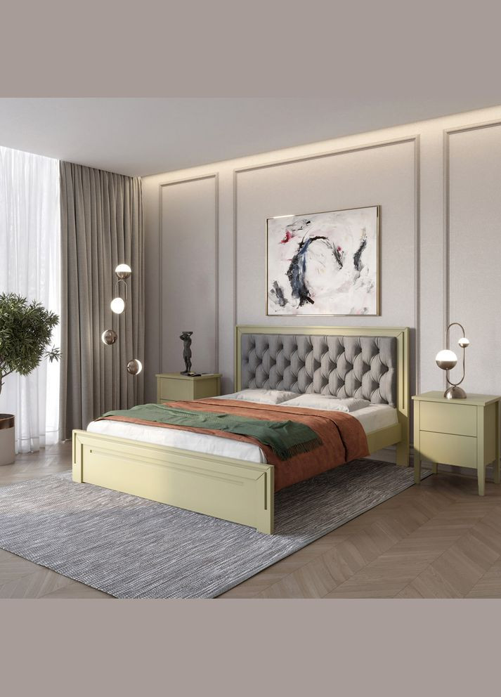 Двуспальная деревянная кровать Торонто Т3 (RAL1020)/Аляска 93 (серый) 140х190 см (MBG-8263) Mebigrand (368283183)