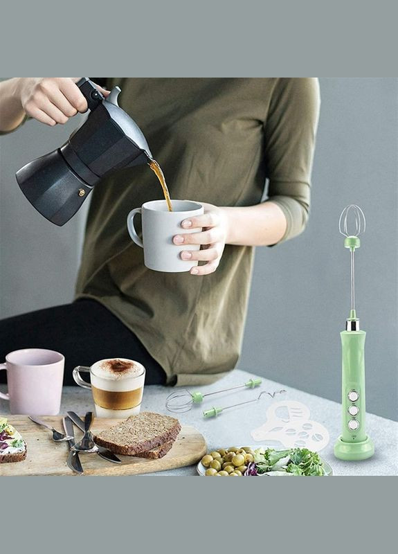 Акумуляторний міксер пінозбивач Zally MF-02 Капучинатор Зелений + 16 трафаретів No Brand (302974879)