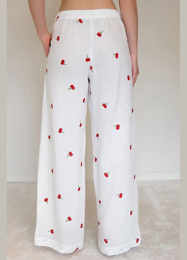 Біла всесезон штани з вишивкою з мусліну cherry Forly