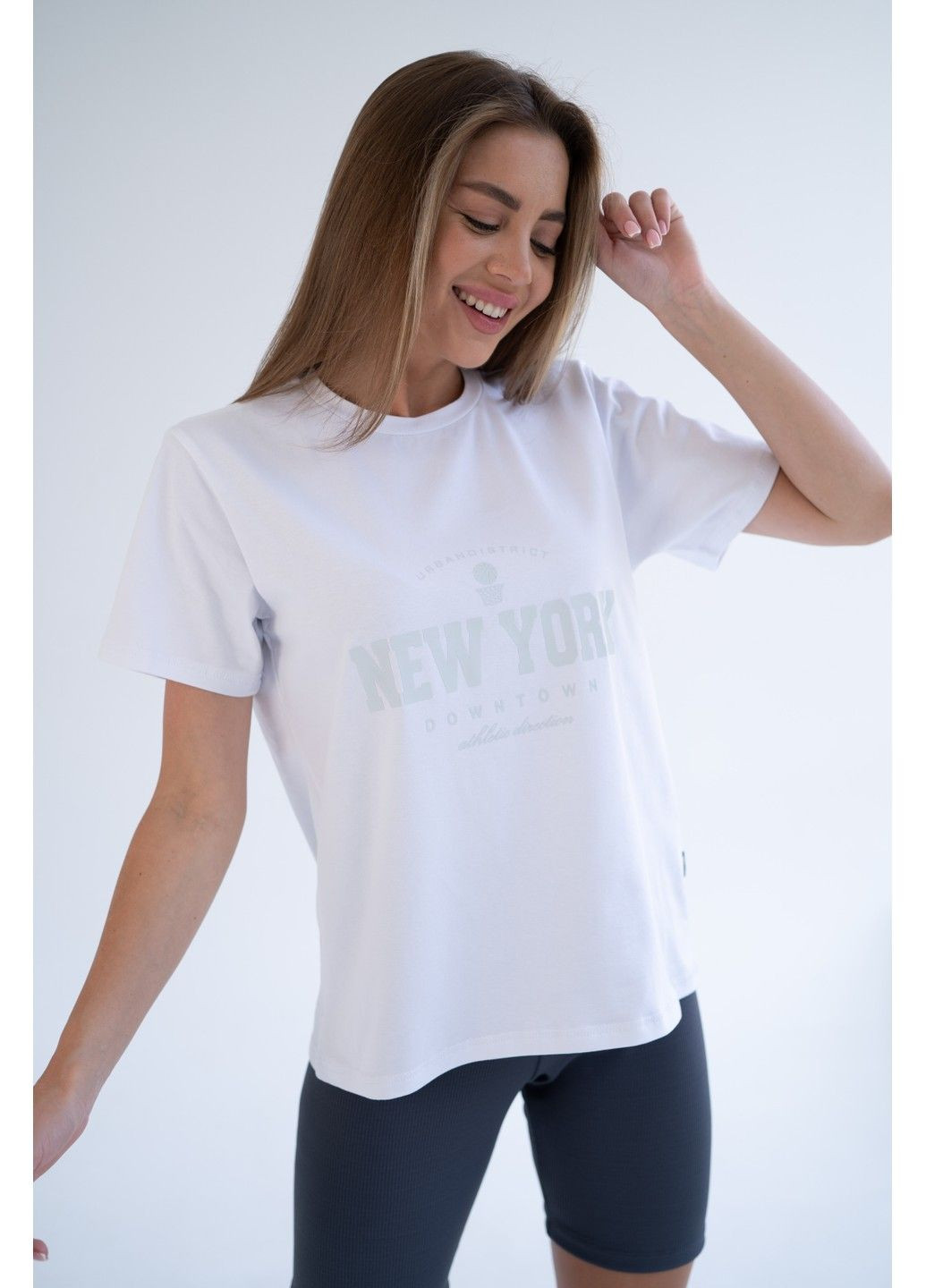 Біла літня жіноча бавовняна футболка new york біла Teamv