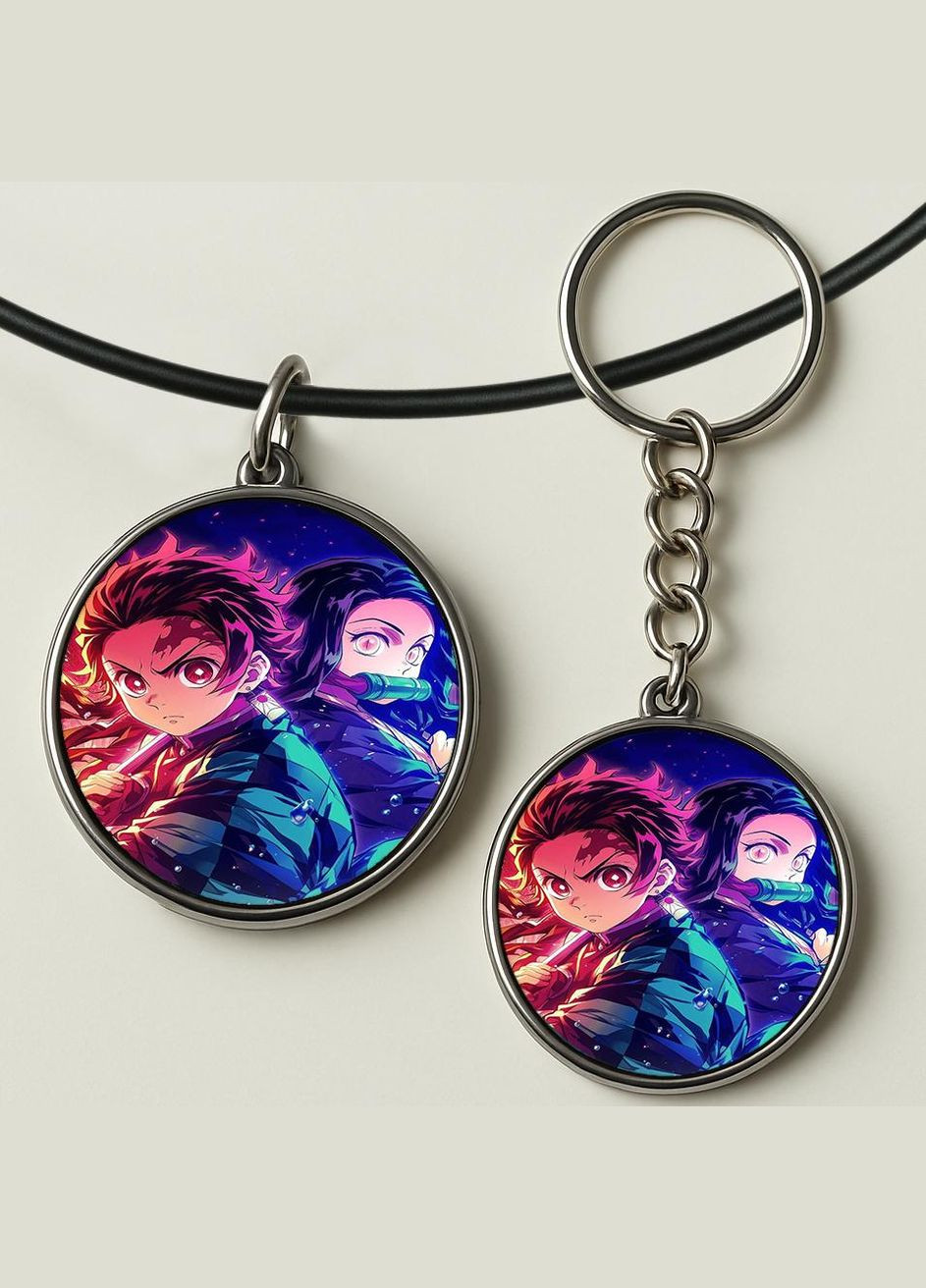 Набір підвіска (кулон) та брелок Аніме Клинок розсікає демонів #04 (подарунковий набір) No Brand (332633585)