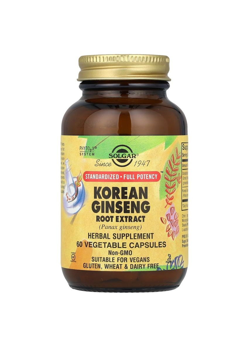Корінь Женьшеню (Екстракт), Korean Ginseng Root Extract,, 60 капсул Solgar (326055209)