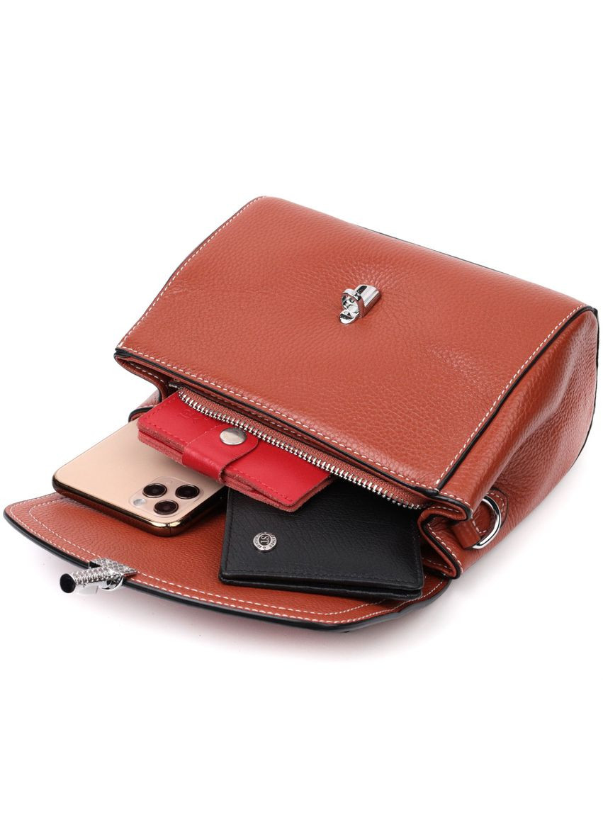 Сумка з шкіряної шкіри з цікавою засувкою 22417 Коричневий Vintage (315340913)