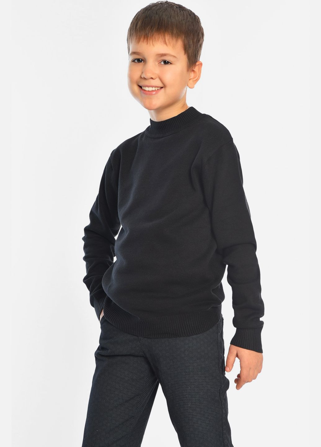 Чорний зимовий светр дитячий для хлопчика чорного кольору пуловер Let's Shop