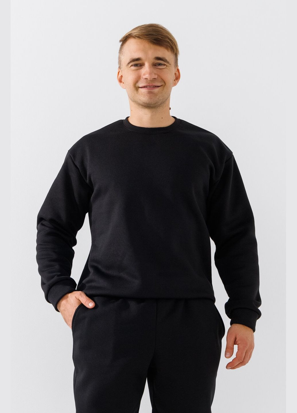 Черный свитшот однотонный мужской 221 baza черный shop (2000990799173) Demos (315968488)