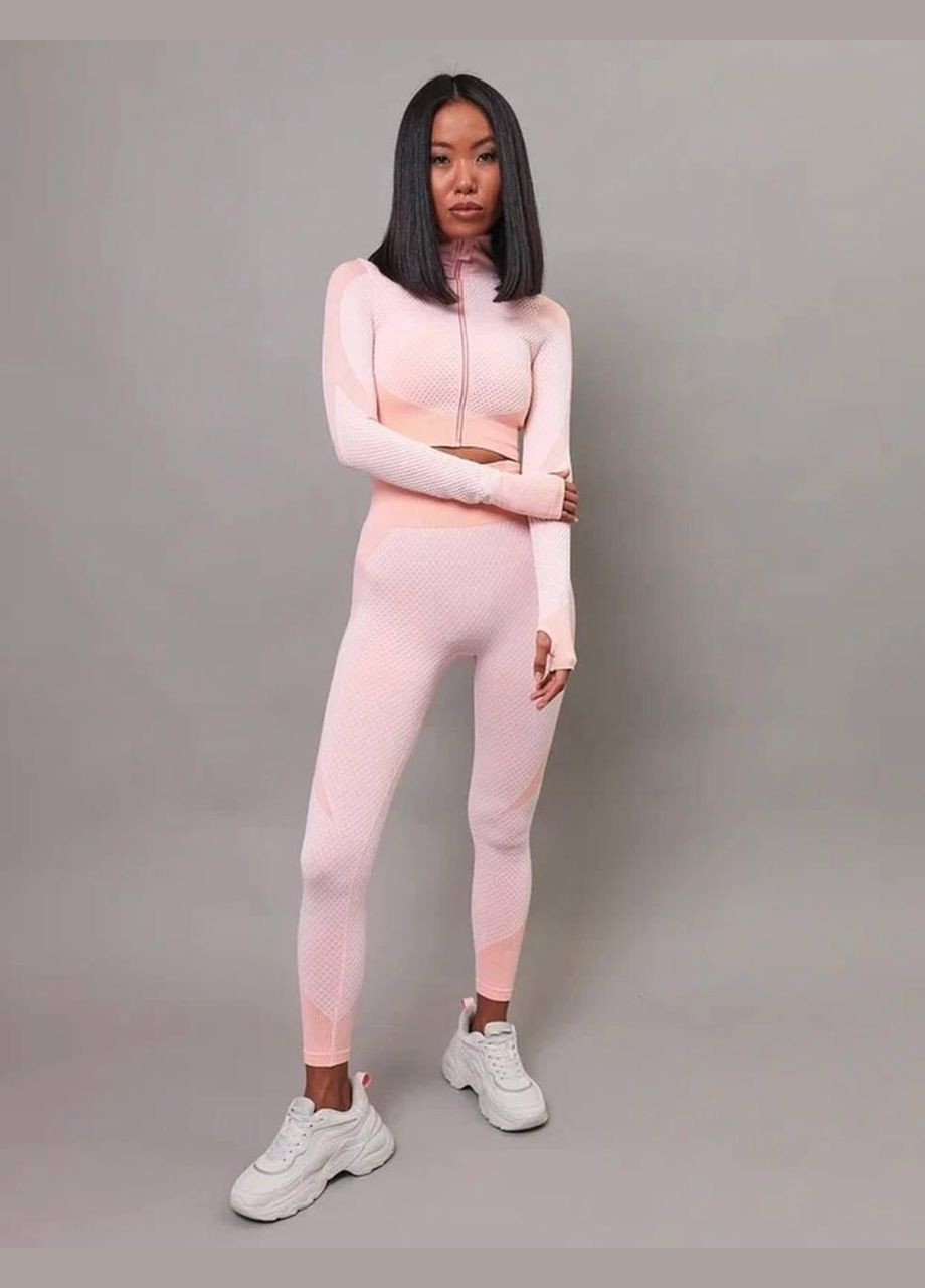 Спортивний костюм трійка (рашгард, топ та легінси) помаранчево-рожевого кольору, розмір S Trends (330756893)