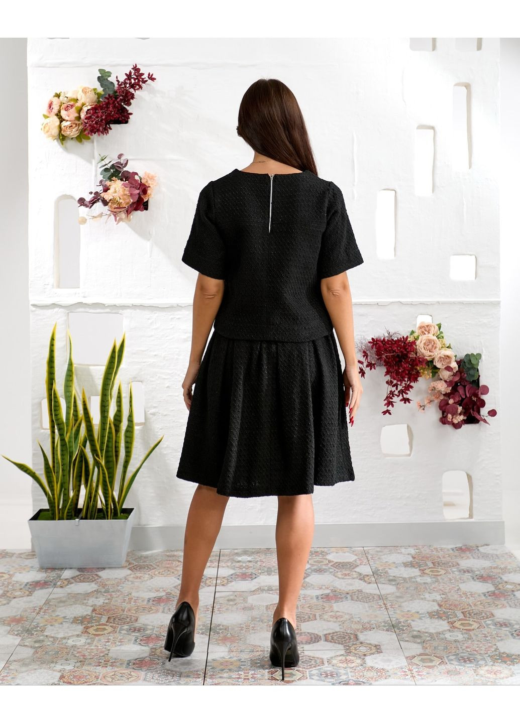 Черная повседневная женская пышная юбка из твида (ll72660090) LadyLike