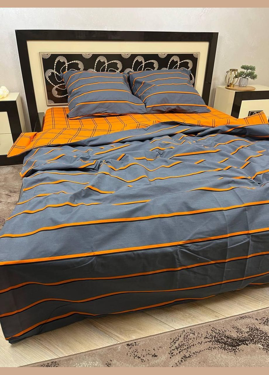 Постельное белье хлопковое в Полоску Полутораспальное 180 x 220 Бязь Серое 50 х 70 No Brand (303359824)