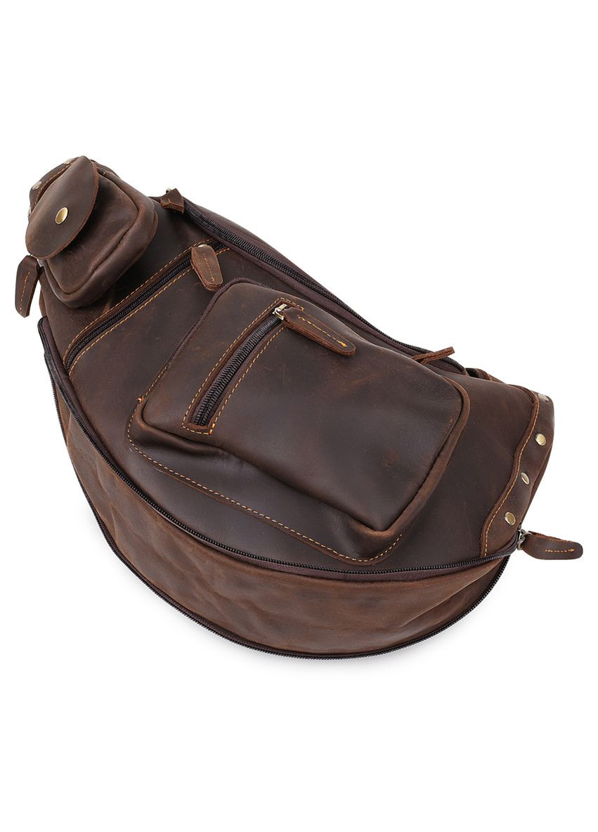 Мужская сумка через плечо Vintage с карманами и расширителем объёма коричневая (sku_20373) No Brand (328922637)
