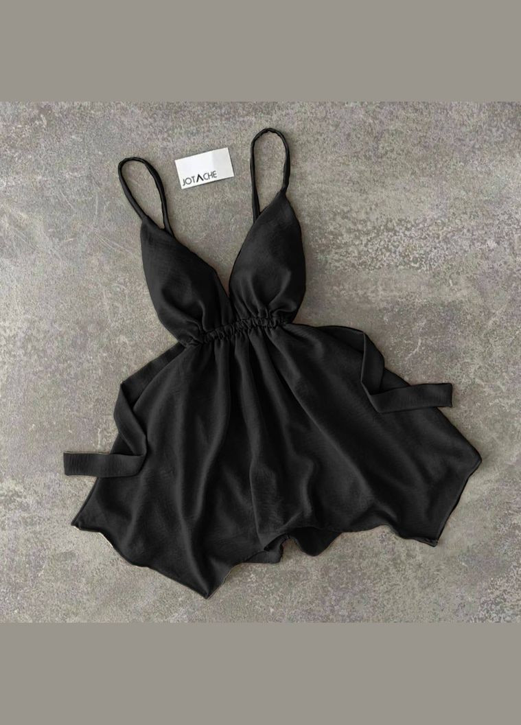 Черное повседневный, вечернее женское платье-комбинезон с шортами. Avanti однотонное