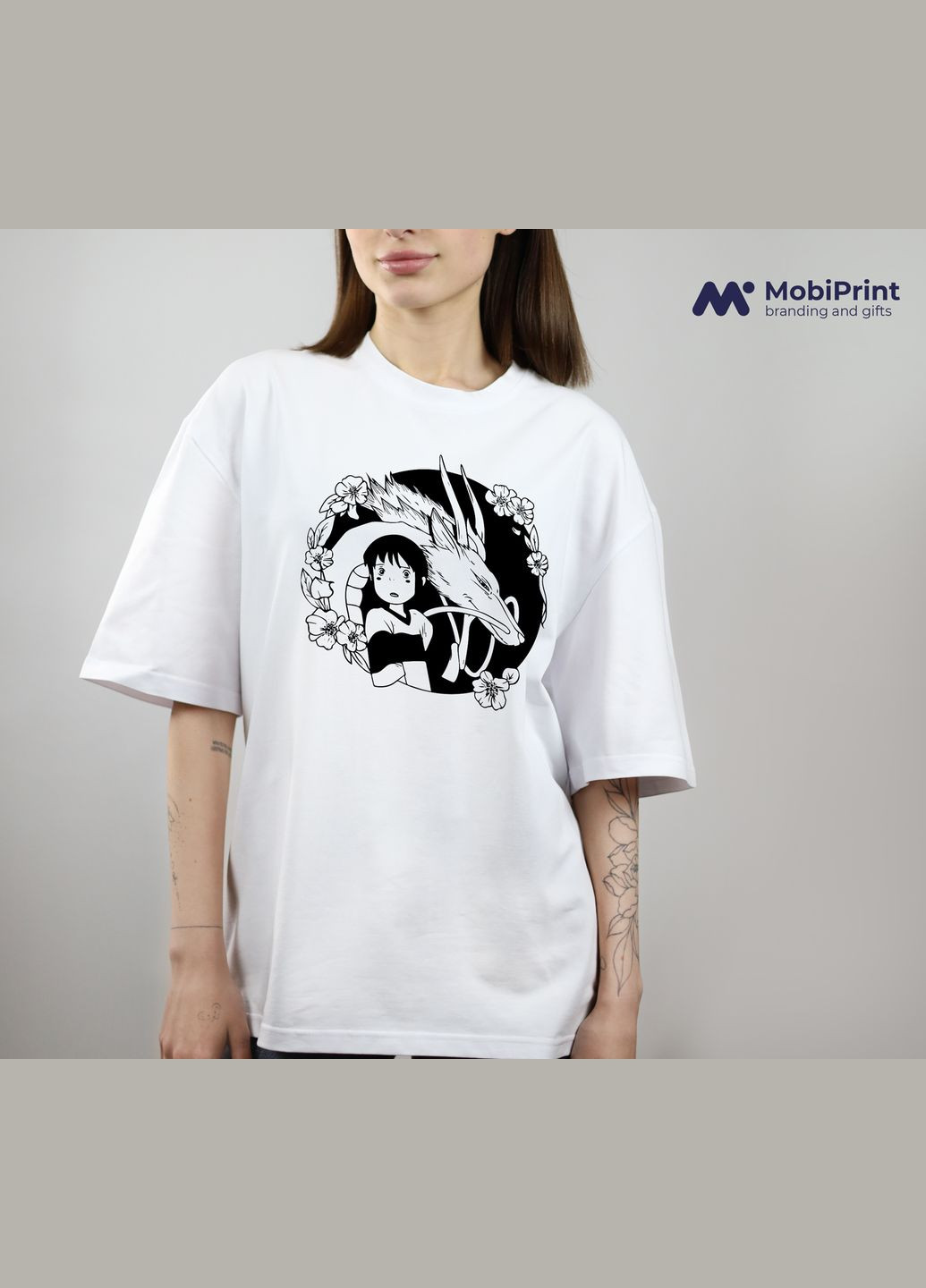 Футболка оверсайз Тихиро Огино Сэн и Хаку Унесённые призраками (Spirited Away) MobiPrint (293944094)