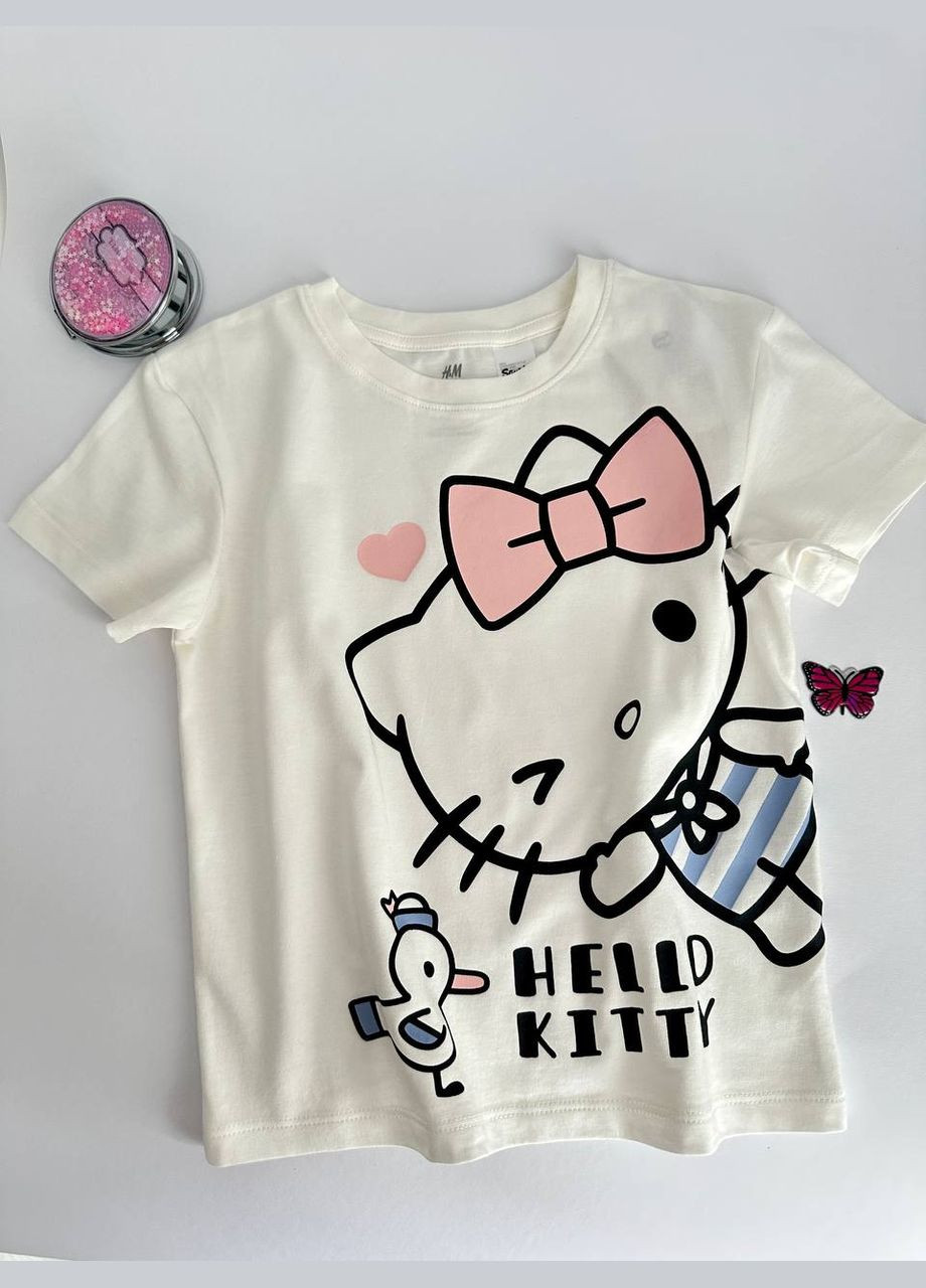 Молочная летняя футболка с hello kitty H&M