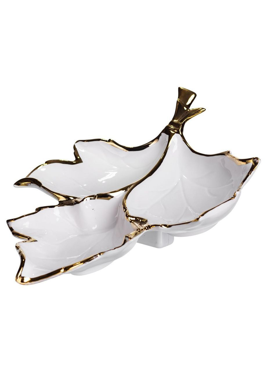 Менажниця порцелянова на 3 секції для закусок 37×28×7.5 (см) тарілка менажниця Білий із золотом ZBSY-14 No Brand (369478042)