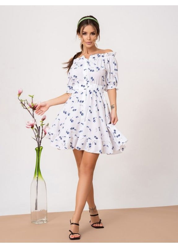 Комбінована сукня sa-461 біло-блакитна ISSA PLUS однотонна