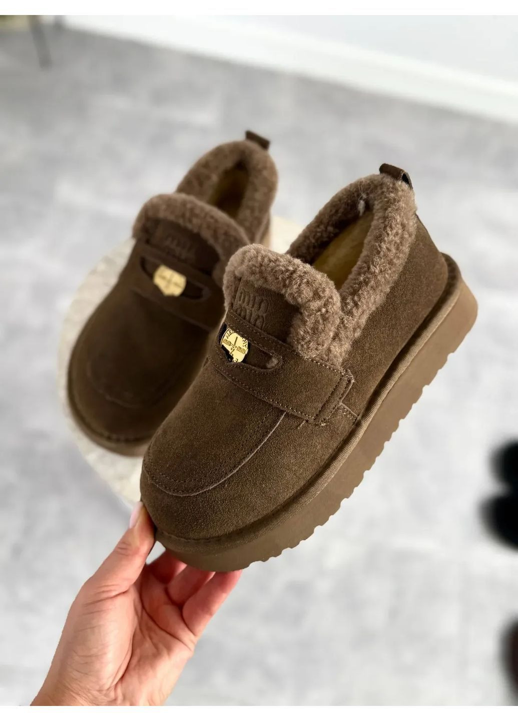 ITTS Трендові зимові лофери коричневі, натур. замша, лофери зима, лофери з хутром, зимові жіночі черевики код 713 лофери коричневий з натуральна замша, китай — зима (364658738)