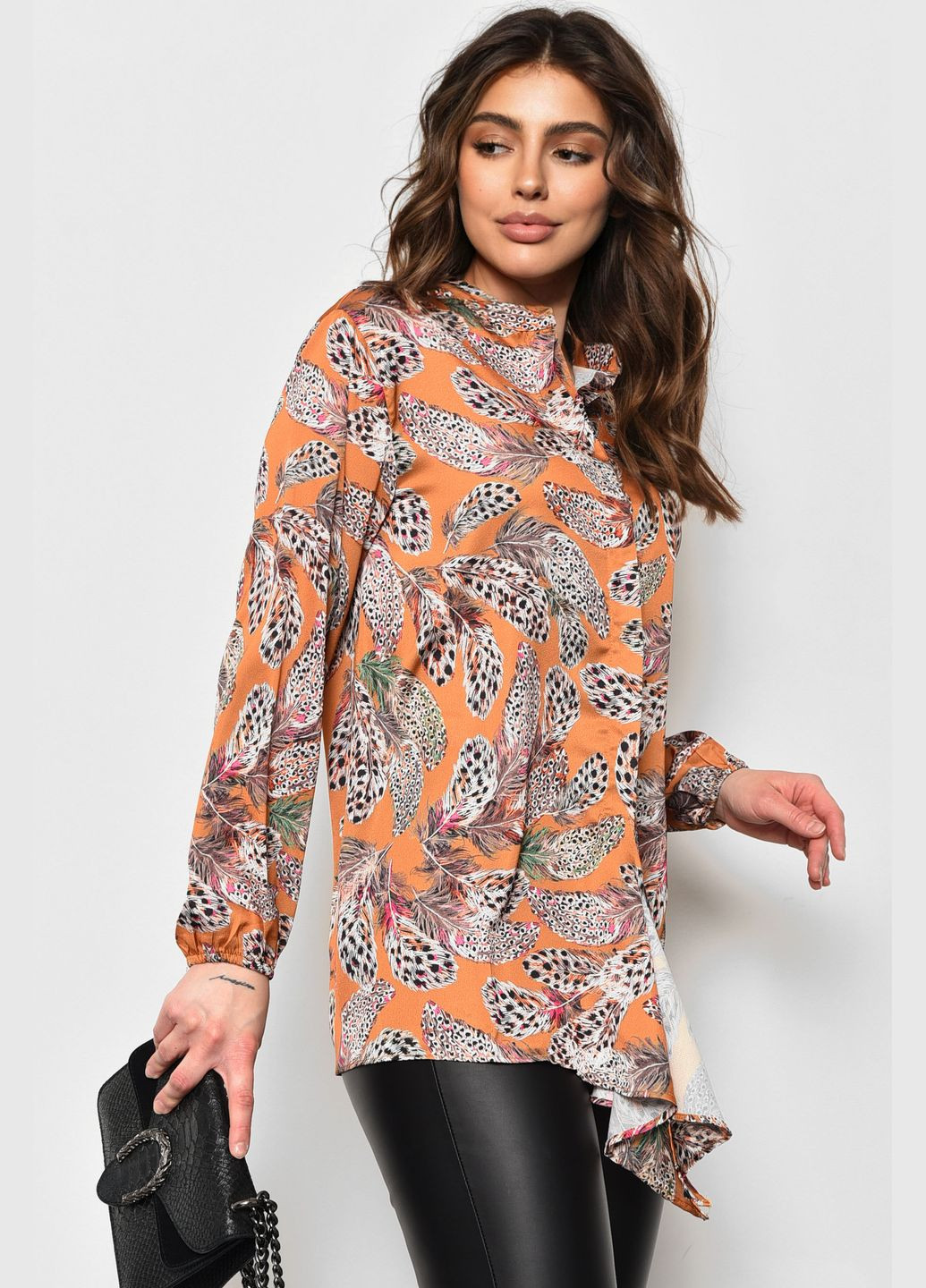 Помаранчева демісезонна блуза жіноча напівбатальна помаранчевого кольору з баскою Let's Shop