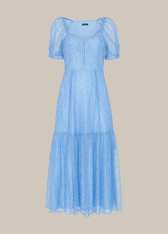 Блакитна мереживна корсетна сукня міді whistles Asos