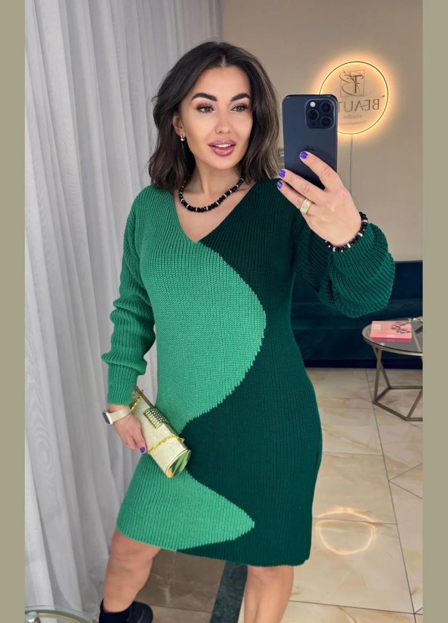Изумрудное повседневный вязаное платье No Brand