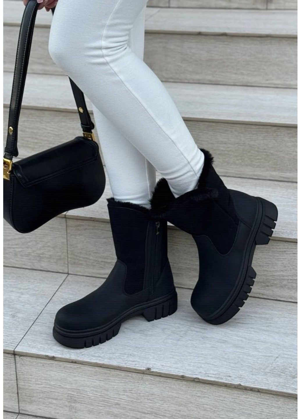 Зимние сапоги женские зимние черные L&M из искусственного нубука