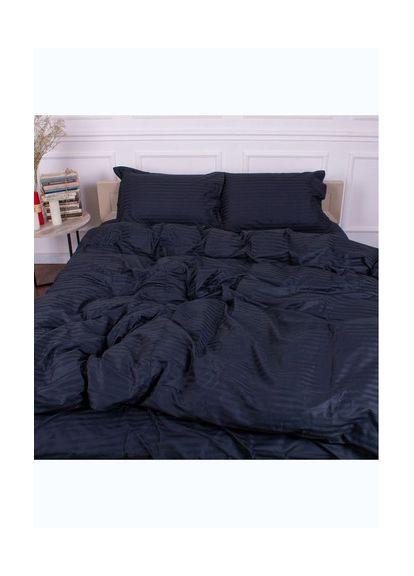Двуспальный комплект Постельного белья Страйп Сатин Dark Blue 180х220 SP2-13 Vital-Textile (367087696)