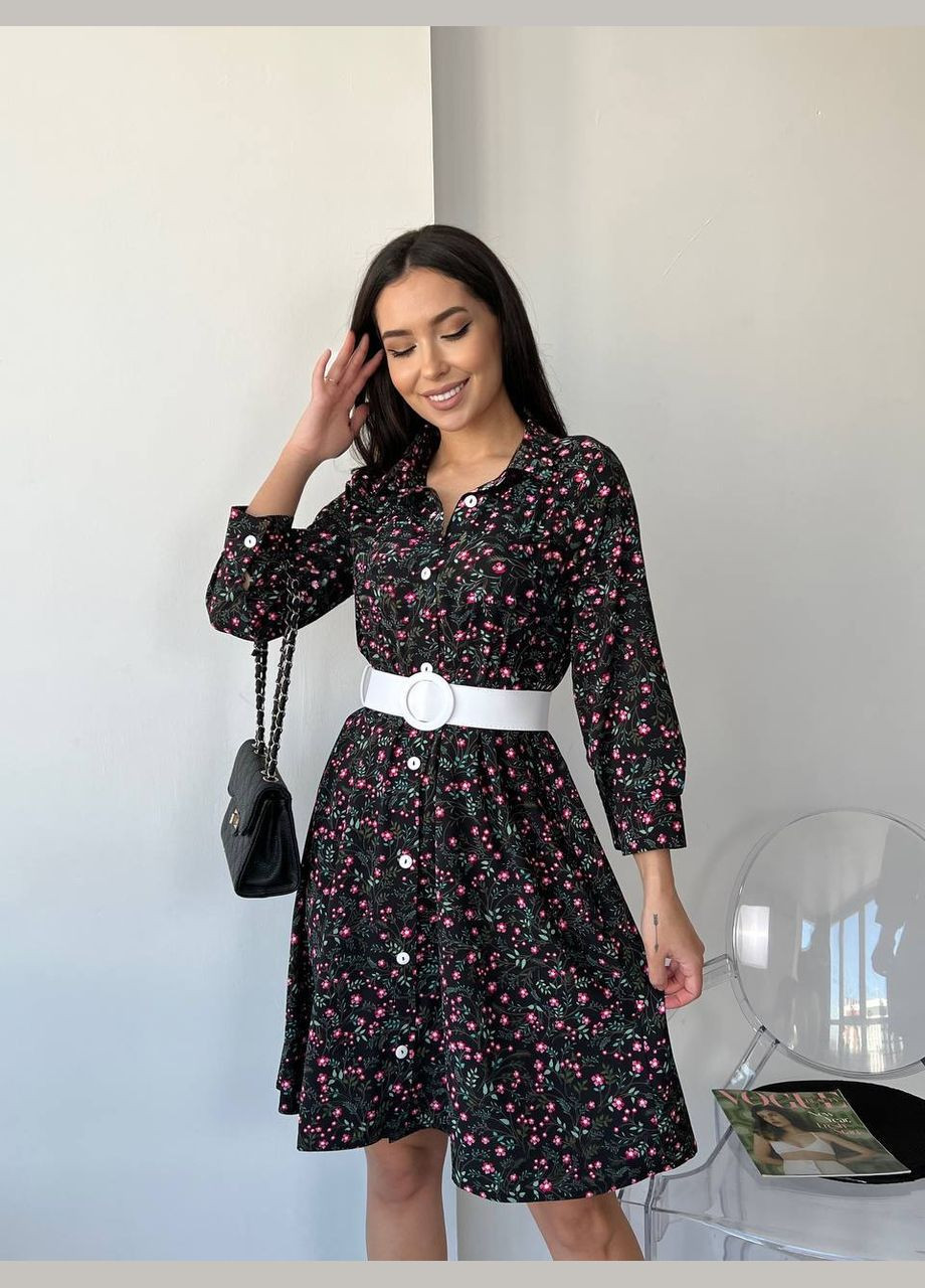 Черное платье с поясом черного цвета 26882 ме Fashion