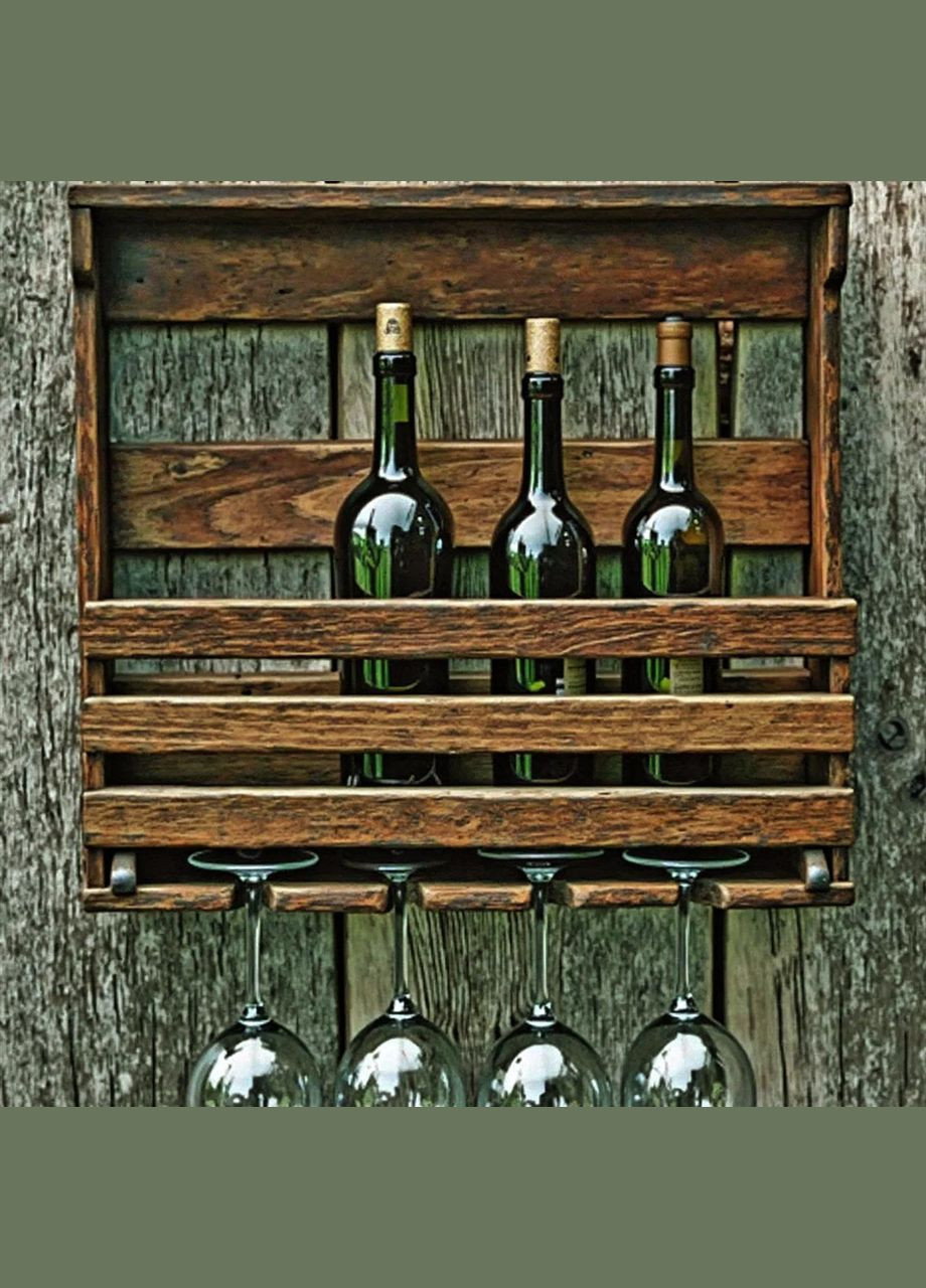 Настінна винна полиця з дерева Індзай кориця (ПНК-006133) No Brand (327423563)