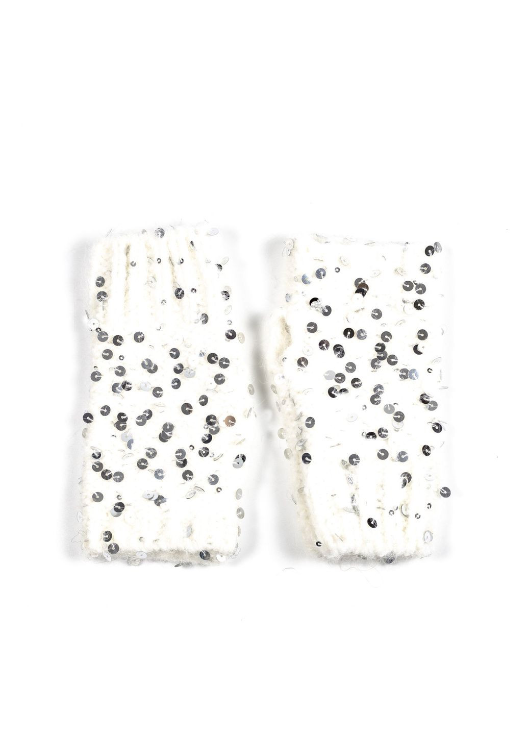 Митенки с пайетками женские шерсть белые ДАМИРА LuckyLOOK 580-848 (322791707)